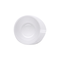 Ergonomic White Melamine Mixing Bowl with Integrated Thumb Handle and Pour Spout